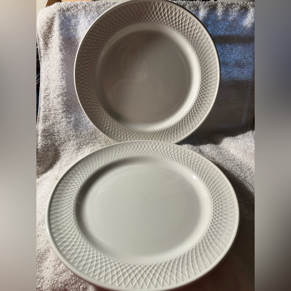 2 Windsor & Browne White Lattice Edged Dinner Plates 9 7/8”